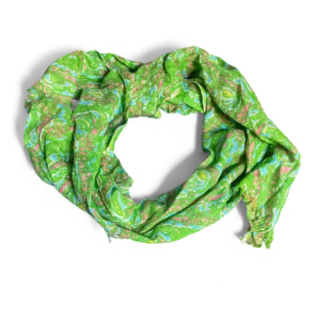Lilly Pulitzer Lightweight Silk Cashmere Blend Scarf Green Pink